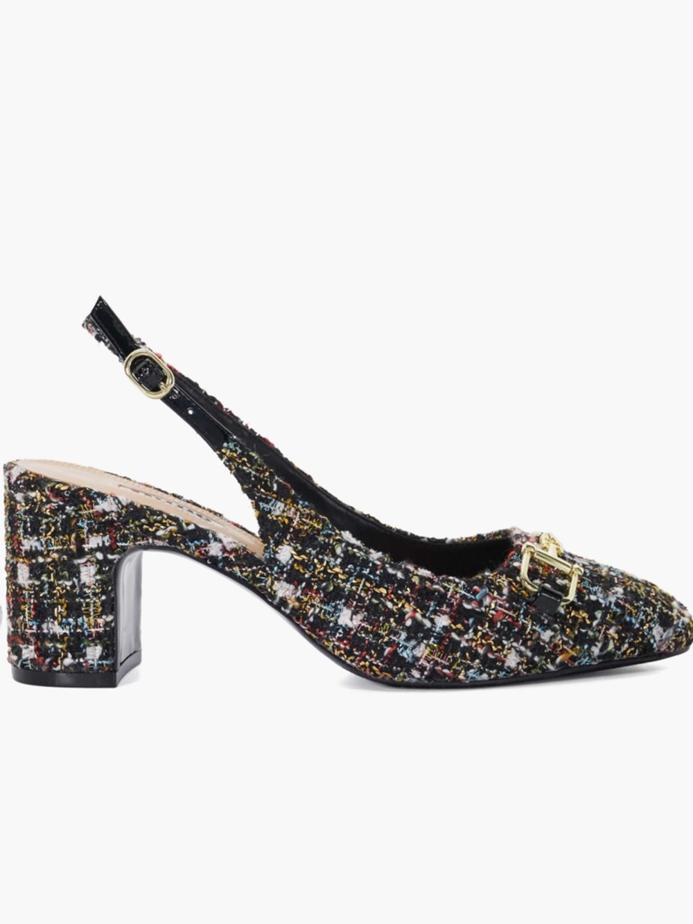 NWT DUNE Choices Chain-Embellished Tweed Slingback Heeled Courts Sz 36/6 - Picture 2 of 13